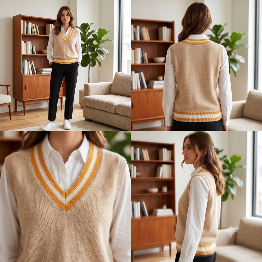 Vineyard Vines Knit Sweater Vest Womens L Beige Cashmere Blend V-Neck Preppy